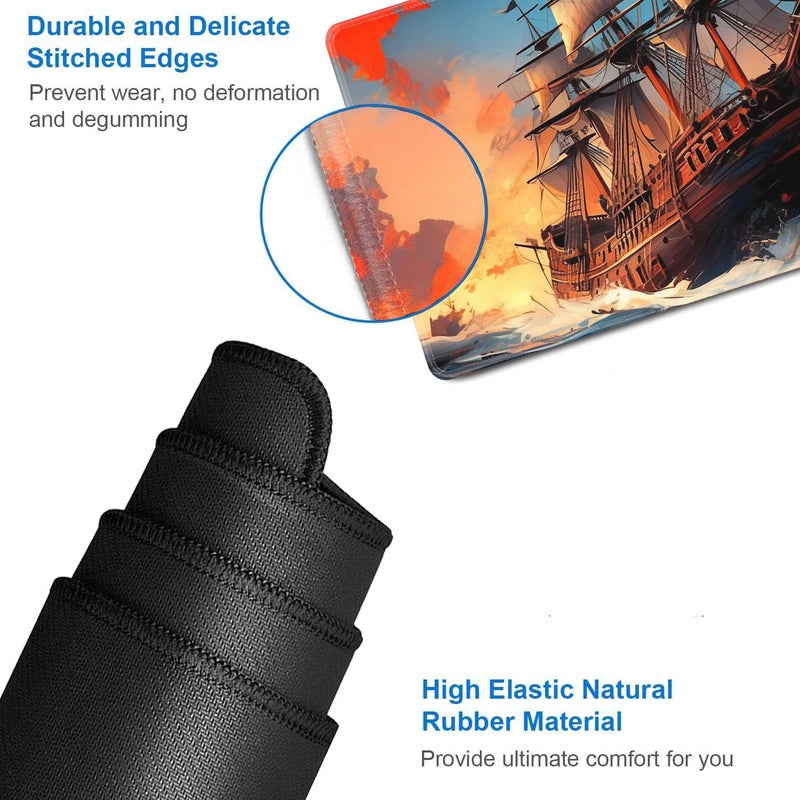 JVGFYNKL MTG Playmat + Drawstring Travel Pouch + 6 Dice Counter, for Tabletop Trading Card Game Playmats or Large Mouse Pad, Anti-Slip Rubber 24 x 14 in, Pirate Ship Sailing on The Sea TCG Playmat - Image 4